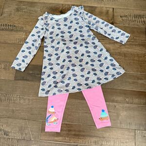 M&S Dip Hedgehog Print Dress + Leggings 4T Matching Set Kids Girls Toddlers